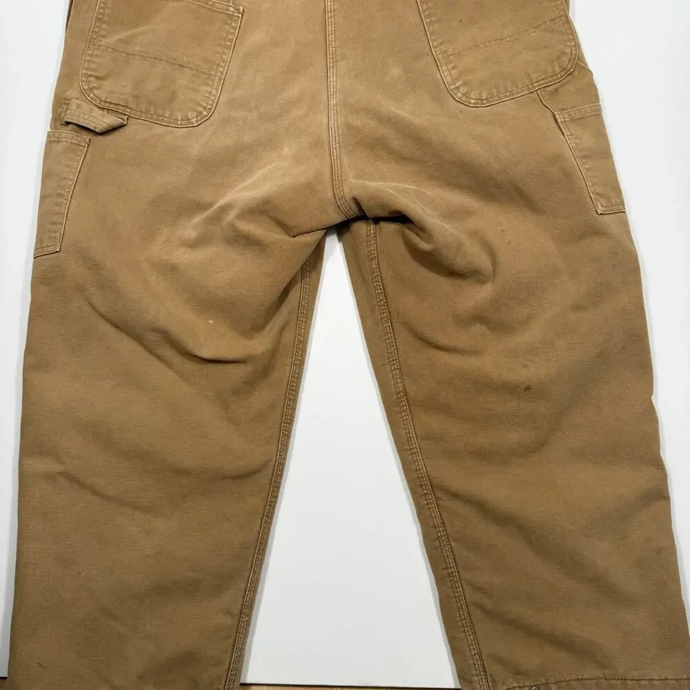 Vintage Carhartt Duck Canvas Insulated Bib Overalls Brown USA Made Quilted Lined - Picture 6 of 8